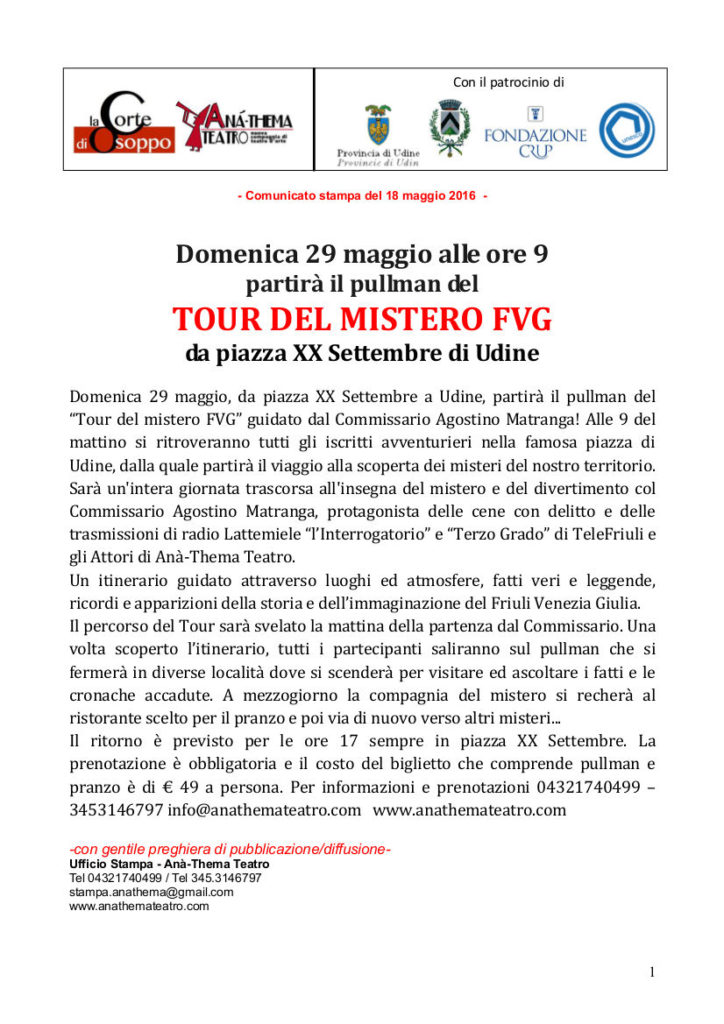 Comunicato Tour del mistero